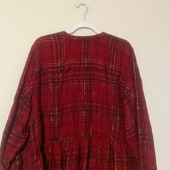 Womens High-low Burgundy Plaid Button-Front Peplum Shirt - Picture 9 of 11